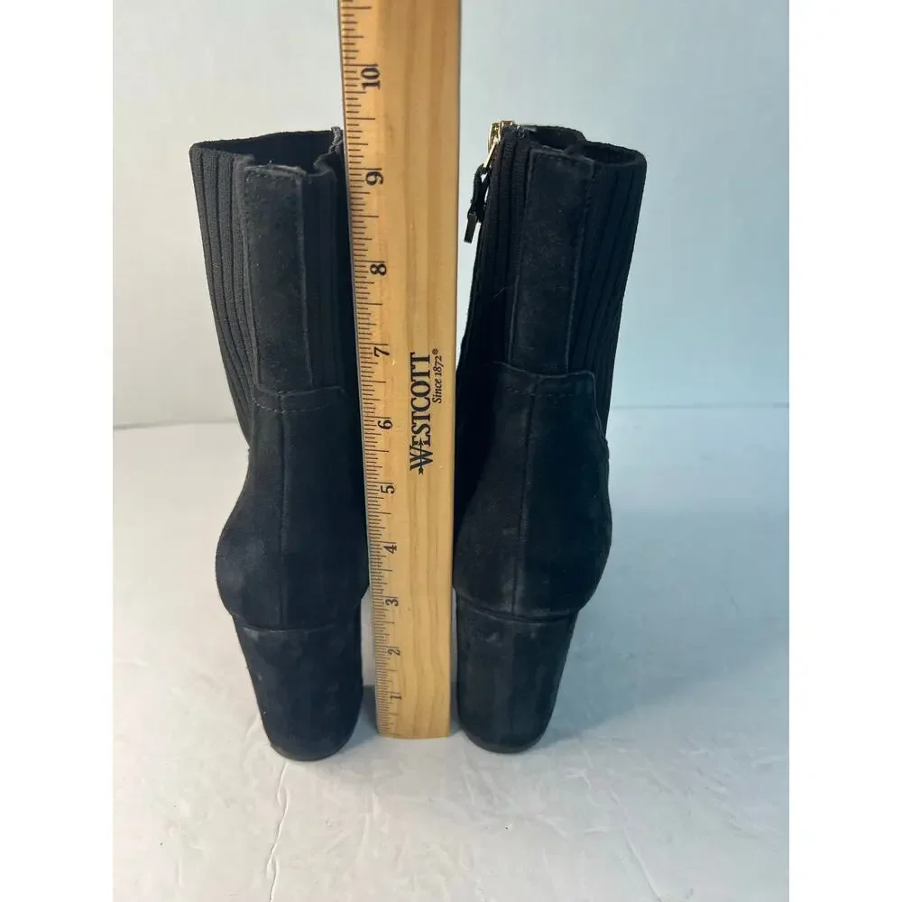 Vionic Kaylee Black Suede/Knit Water‎ Resistant Block Heel Zip Ankle Boots Sz 7